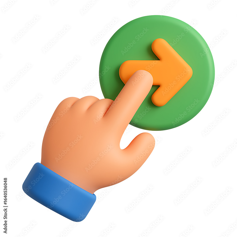Poster 3d hand pressing arrow button isolated on a transparent background