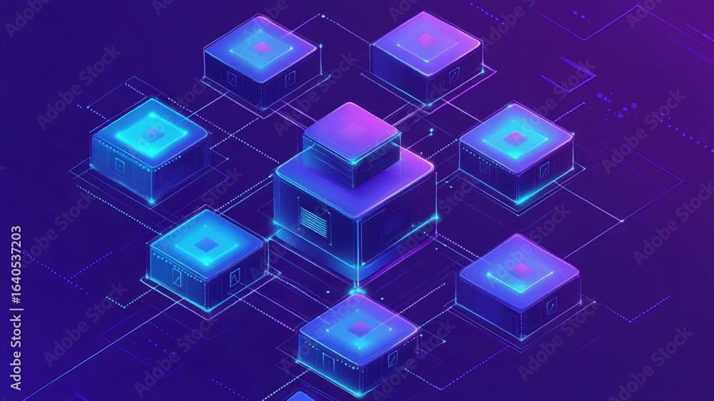 Poster server units transferring data, futuristic data center visualization