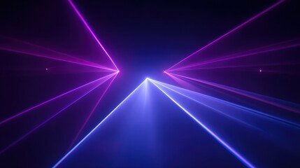 Abstract Laser Light Show with Purple and Blue Beams Intersecting on Dark Background