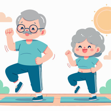 vector illustration of zumba grandparents