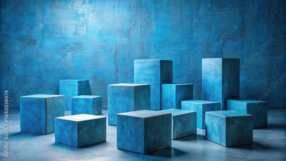 Poster blue cube displays on textured background a studio setting for product presentation