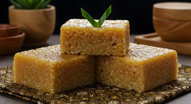 Wajik Ketan: Traditional Indonesian Sweet Sticky Rice Cake with Pandan Leaf
