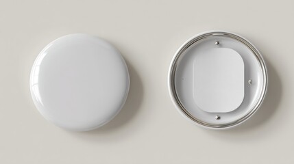 Blank white round button mockup.  Top and bottom views