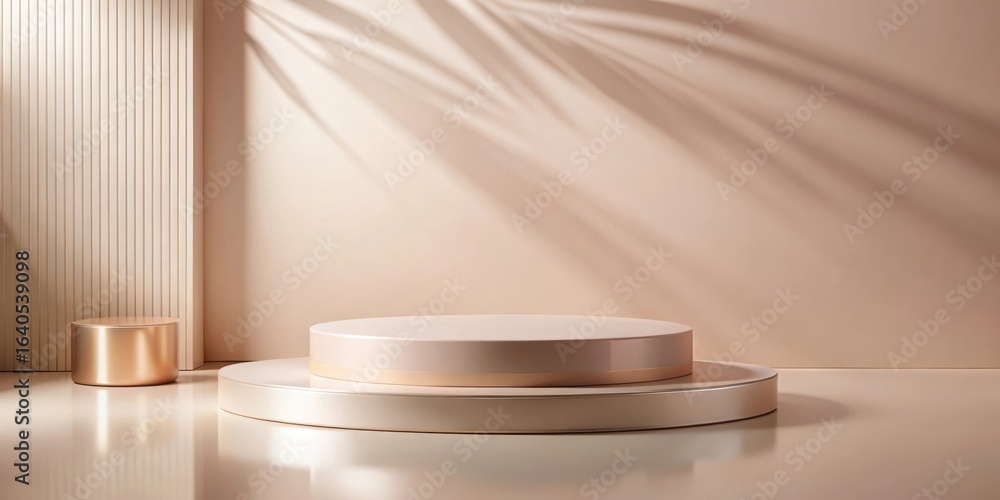 Aufkleber elegant neutral tones display background with minimalist product stands and subtle shadowing