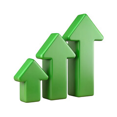 3d green growth arrows isolated on transparent background