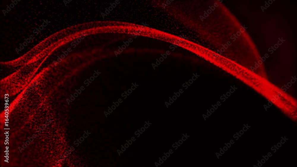 Poster abstract red particle wave flowing on black background. glowing digital particles form elegant, undu