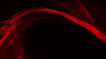 Abstract red particle wave flowing on black background. Glowing digital particles form elegant, undulating ribbons, ideal for overlays, intros, or futuristic concepts. Seamless loop - Powered by Adobe