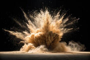 Explosion of sand and dust against a dark background