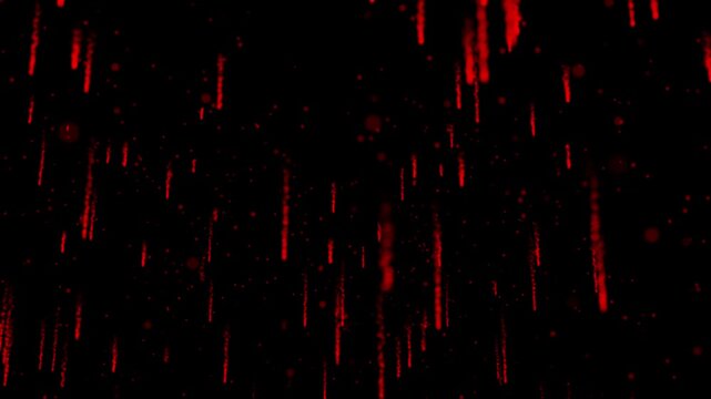 Abstract red particle rain on black background. Glowing digital particles fall vertically, ideal for overlays, intros, or futuristic concepts. Seamless loop