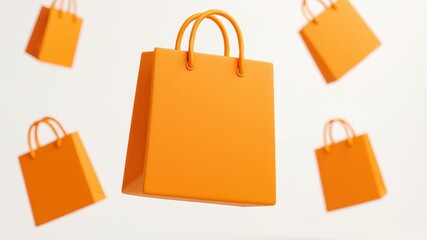Orange shopping bag floating in white background with warm autumn colors for online retail shop and seasonal shopping experience