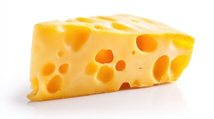 Swiss Cheese Wedge Isolated on White Background, Demonstrating Texture and Color, Perfect for Food Photography