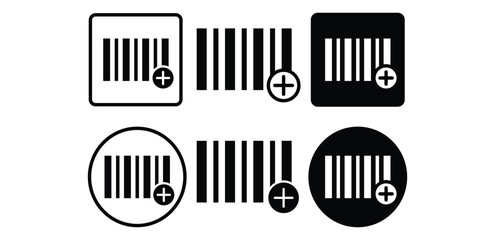 Black And White Barcode Icons With Add Symbol Vector Design Illustration Collections Sets