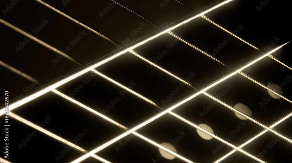 Poster intersecting lines of light illuminate a dark surface.
