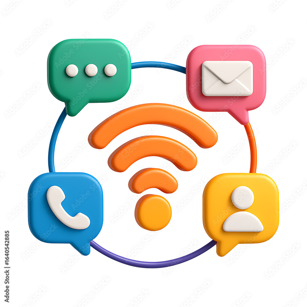 Poster 3d wifi and communication network icons isolated on a transparent background