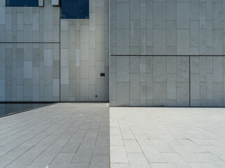 empty brick floor with modern building