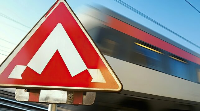 Warning triangle and speeding train - Powered by Adobe