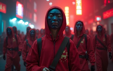 Fototapeta premium Chinese club in Halloween cosplay captured in a dystopian scene. High quality