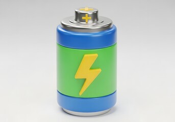 Obraz premium Colorful Battery with Lightning Bolt Energy Symbol