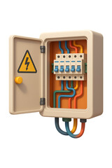 Electrical Fuse Box with Colorful Wires Isolated on a Transparent Background