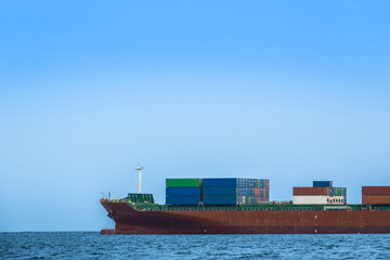 Aerial view of the freight shipping transport system cargo ship container. international transportation Export-import business, logistics, transportation industry concepts	