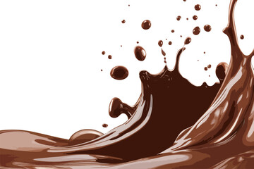 A splash of chocolate is splashed across a white background. Concept of indulgence and pleasure, as the rich, dark color of the chocolate contrasts with the clean, white background