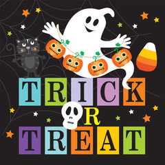 Halloween Trick or Treat with Ghost, Cat, and Pumpkins
