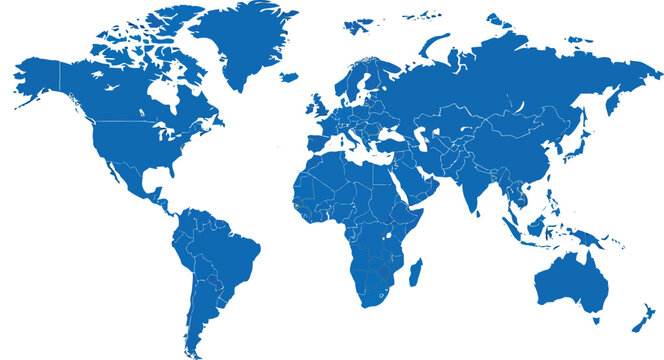 Detailed world map illustration with country borders