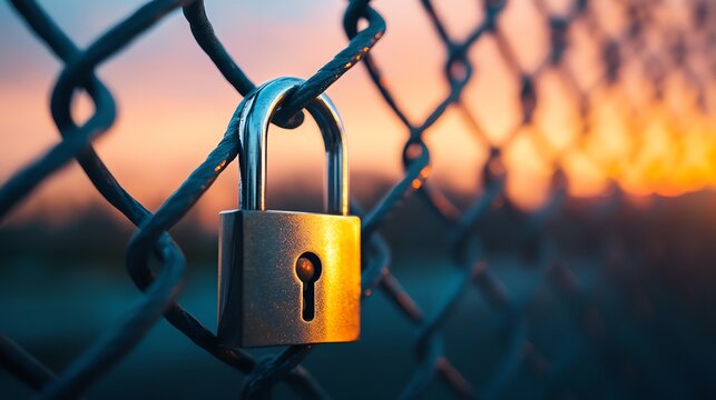A close-up of a padlock on a chain-link fence.