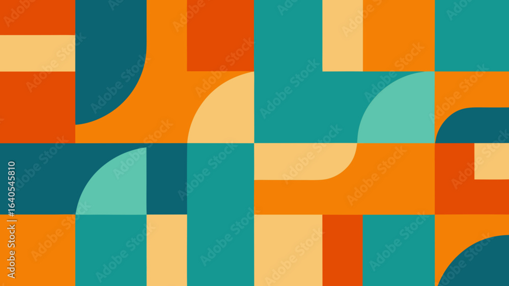 Poster abstract geometric shapes in retro color palette pattern