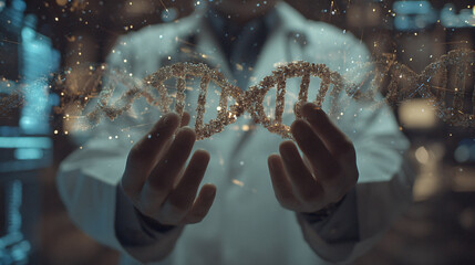 DNA Helix Genetics Biotechnology Research Scientist Hands Laboratory Medical Technology Innovation Cellular Biology Experiment Molecular Structure