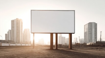 Fototapeta premium Billboard Mockup in Urban Landscape at Sunset, Advertising Space for Creative Design, Outdoor Marketing