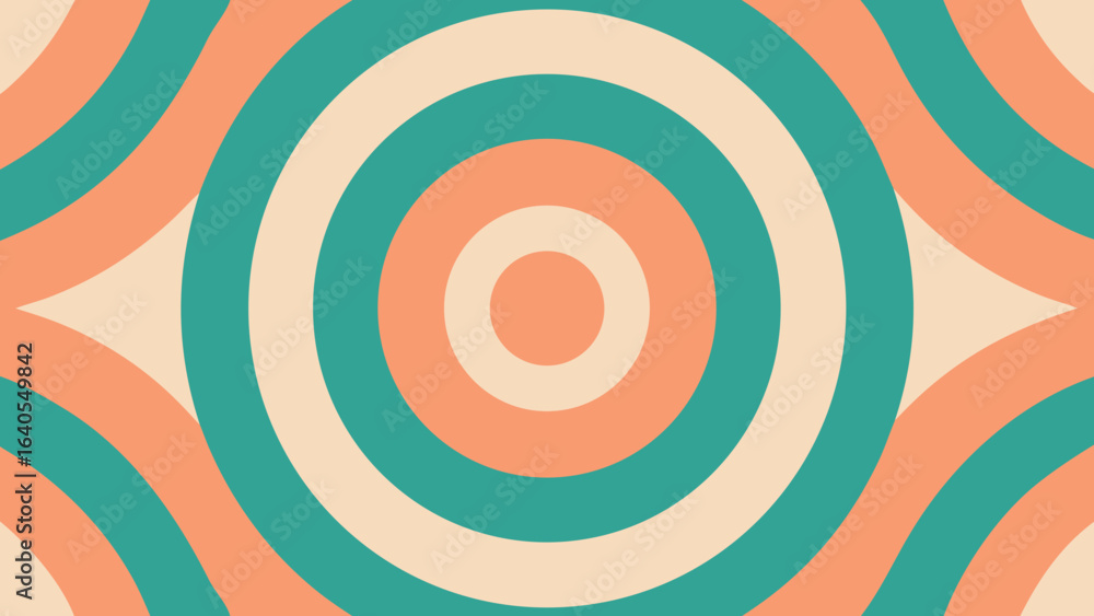 Poster retro concentric circles pattern in peach teal and cream