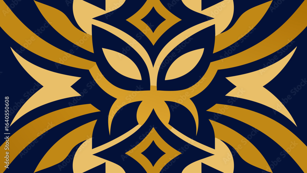 Poster symmetrical abstract pattern in navy and gold vector