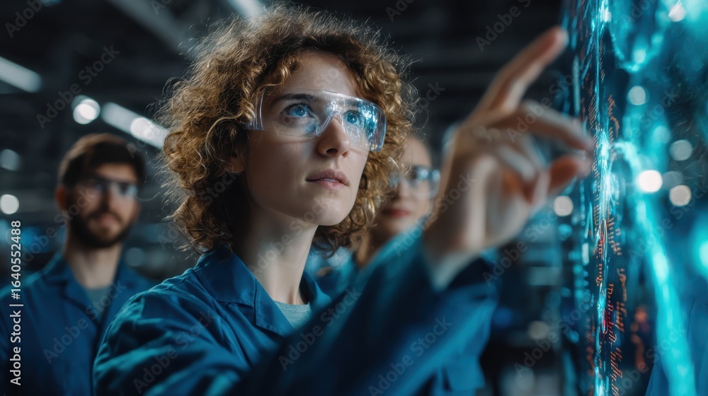 Poster a focused individual interacts with a digital display in a high-tech environment, showcasing innovat