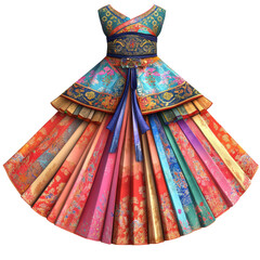 Layered hanbok with colorful skirt
