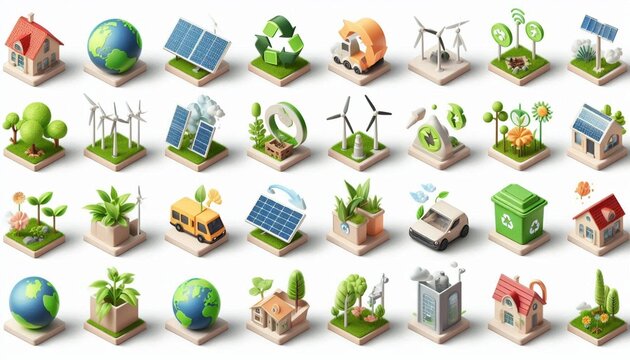 Isometric icons set of eco friendly concepts