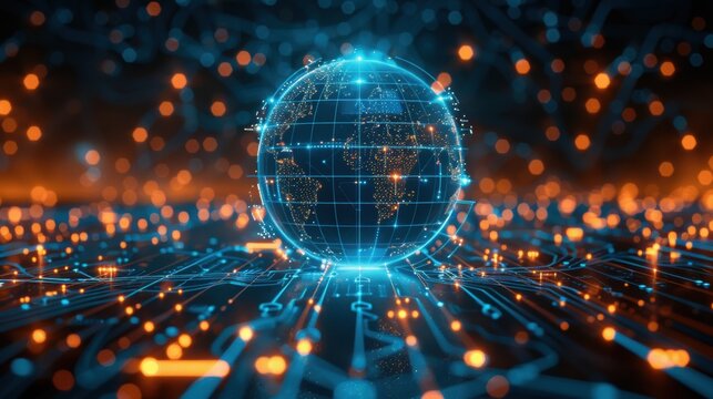 Glowing earth globe with digital network connections shown