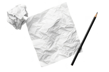 Crumpled paper and pencil isolated on transparent background