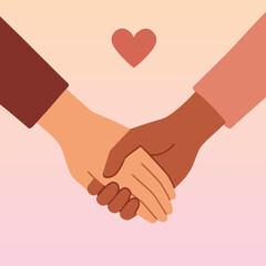 A minimalist illustration featuring two hands holding each other, symbolizing unity, love, and cooperation, with a simple heart shape above. Soft tones create a feeling of warmth and connection.