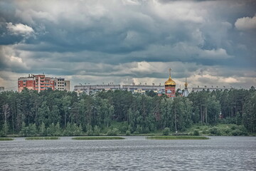 Church of St. Michael the Archangel, on the shore of a lake in the city of Zheleznogorsk, Krasnoyarsk Territory