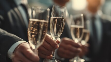 A close-up of people toasting with champagne flutes, symbolizing celebration and camaraderie in a sophisticated setting.