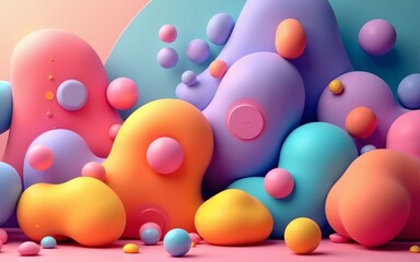Colorful abstract 3D fluid with retro-futurism style, blending vibrant hues and bubbly shapes. High quality