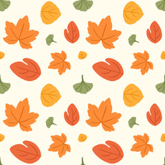 Autumn leaves seamless pattern. Hand drawn doodle seamless pattern