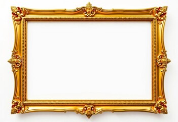 Elegant golden frame on white background, perfect for mockups,  picture frame,  luxury