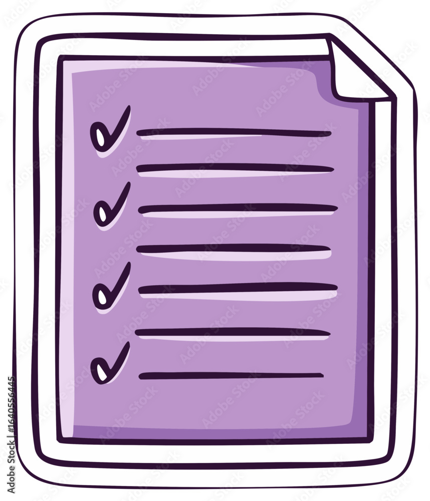 Poster purple checklist note with check marks and lines doodle style