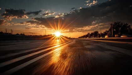 Golden sunset over a highway