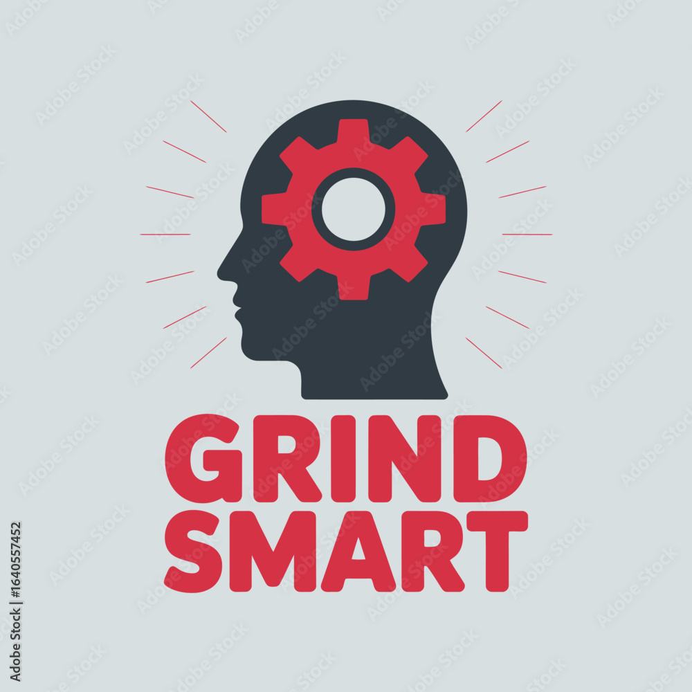 Poster silhouette of a human head with a red gear inside representing the brain symbolizing intelligence in