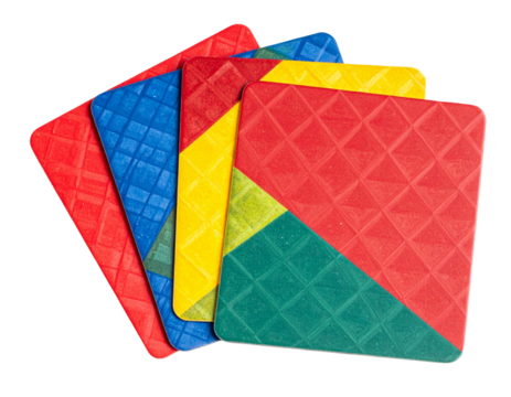 Vibrant Geometric Square Coaster Set with Abstract Patterns Isolated on Transparent Background
