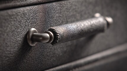 Close-up of a dark gray metal drawer pull