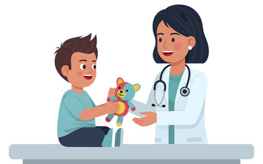 Pediatrician Examining a Child with a Teddy Bear.